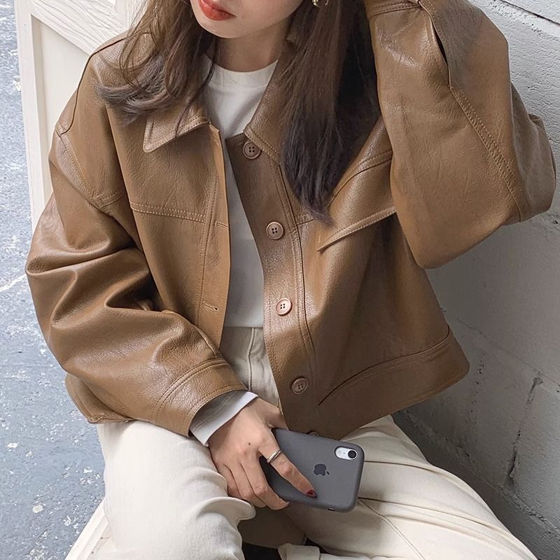 Brown Leather Coat Women's PU Leather