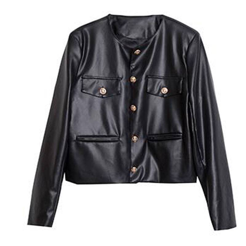 Women's Leather Coat Leather Coat Winter Retro Loose Hong Kong Style Jacket Coat Women's Biker Leather Skirt Two