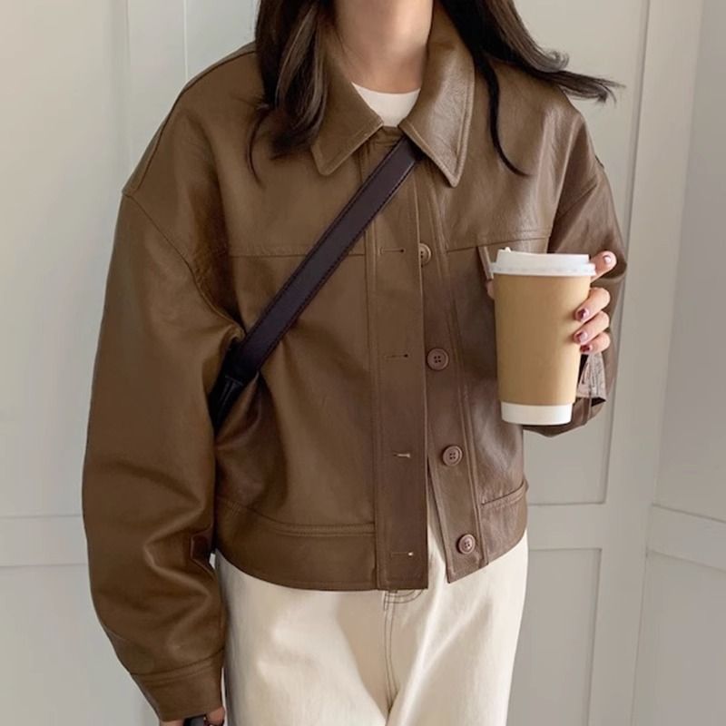 Brown Leather Coat Women's PU Leather