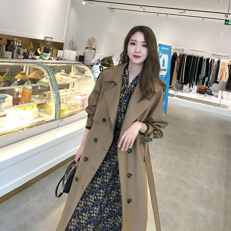 Long Windbreaker Women's Over-the-knee Temperament Goddess Fan Yinglun Wind Pendant Coat